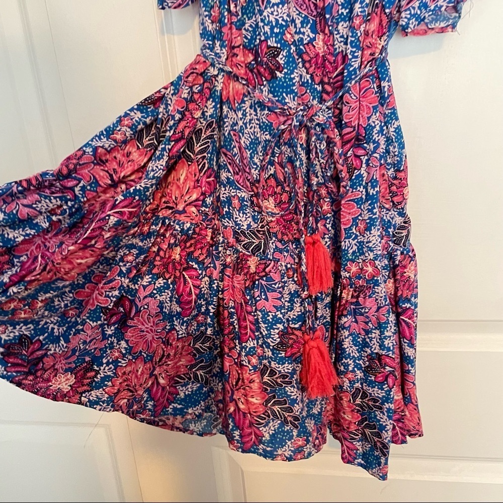 Rachel Roy Floral off shoulder tie waist tassel sun dress M - Picture 10 of 11